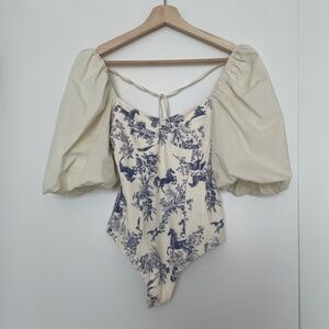 Free People PRAIRIE ROSE Puff Sleeves Bodysuit